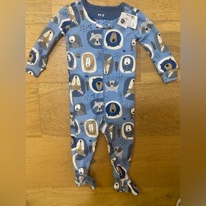 PJ Place Blue Forrest Animal Pattern Baby Boy Footie 3-6m NWT